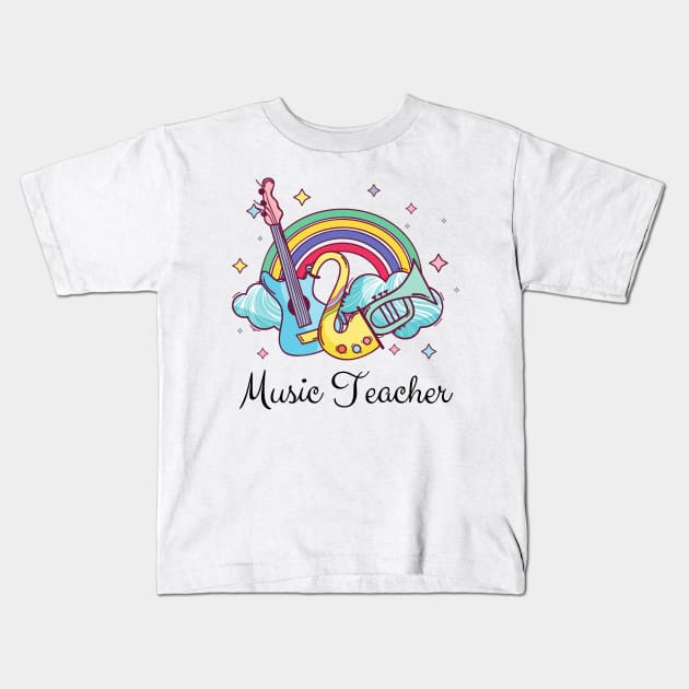 Music Teacher Cute boho Rainbow Kids T-Shirt by JustBeSatisfied